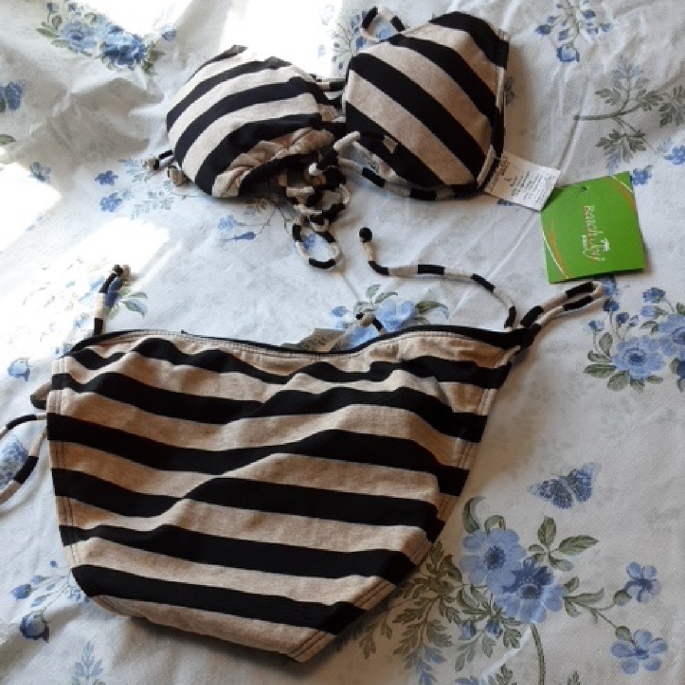 Striped Black and Tan Bikini Set
